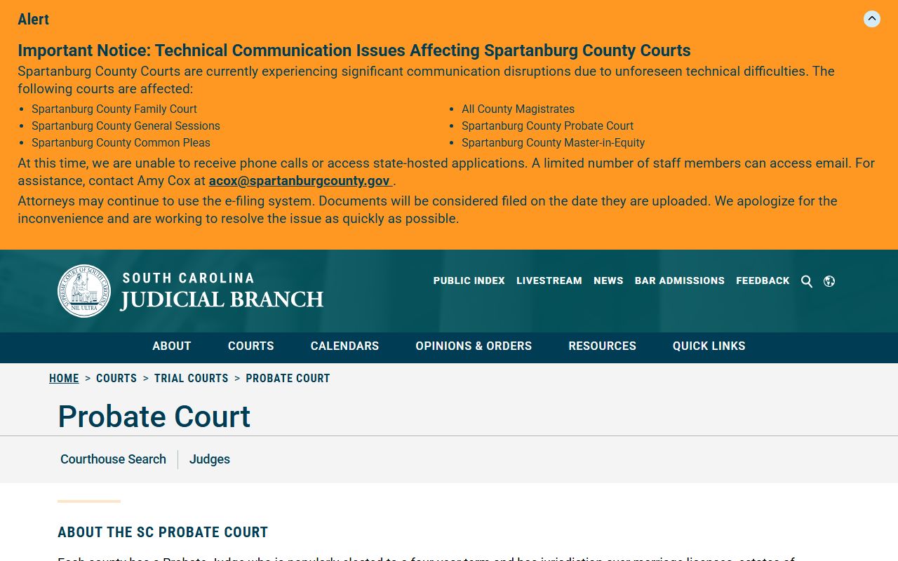 Hampton County Clerk of Court and South Carolina Probate Court jurisdiction