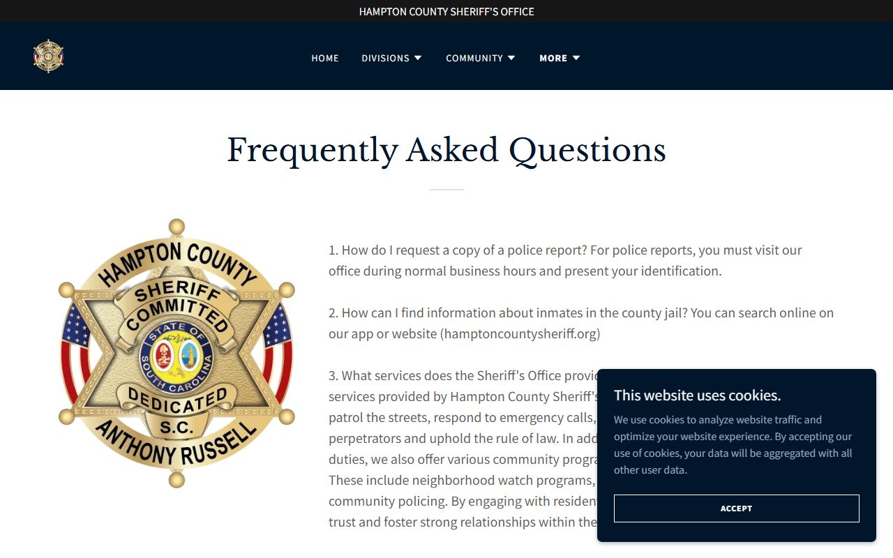 Hampton County arrest records Sheriff's Office FAQ