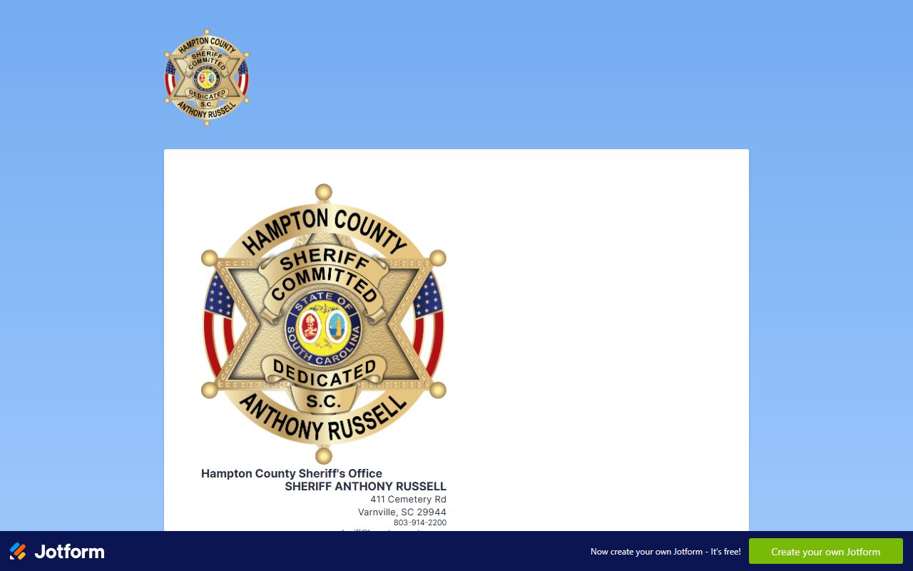 Hampton County arrest records Sheriff FOIA request form