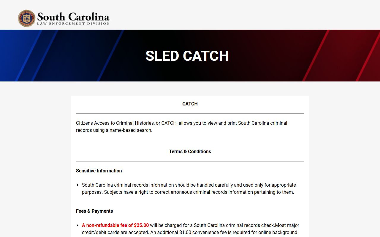 Hampton County arrest records SLED CATCH criminal history search