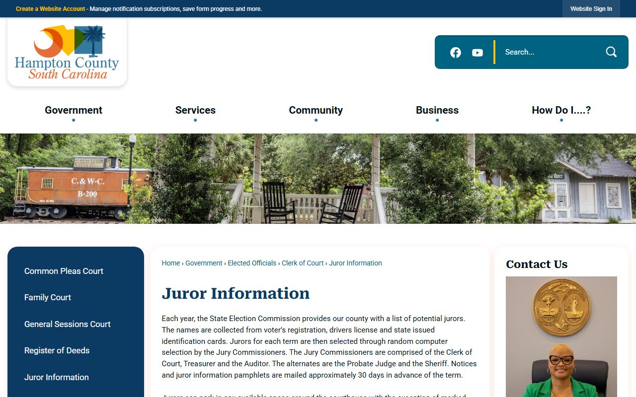 Hampton County court dockets juror information page