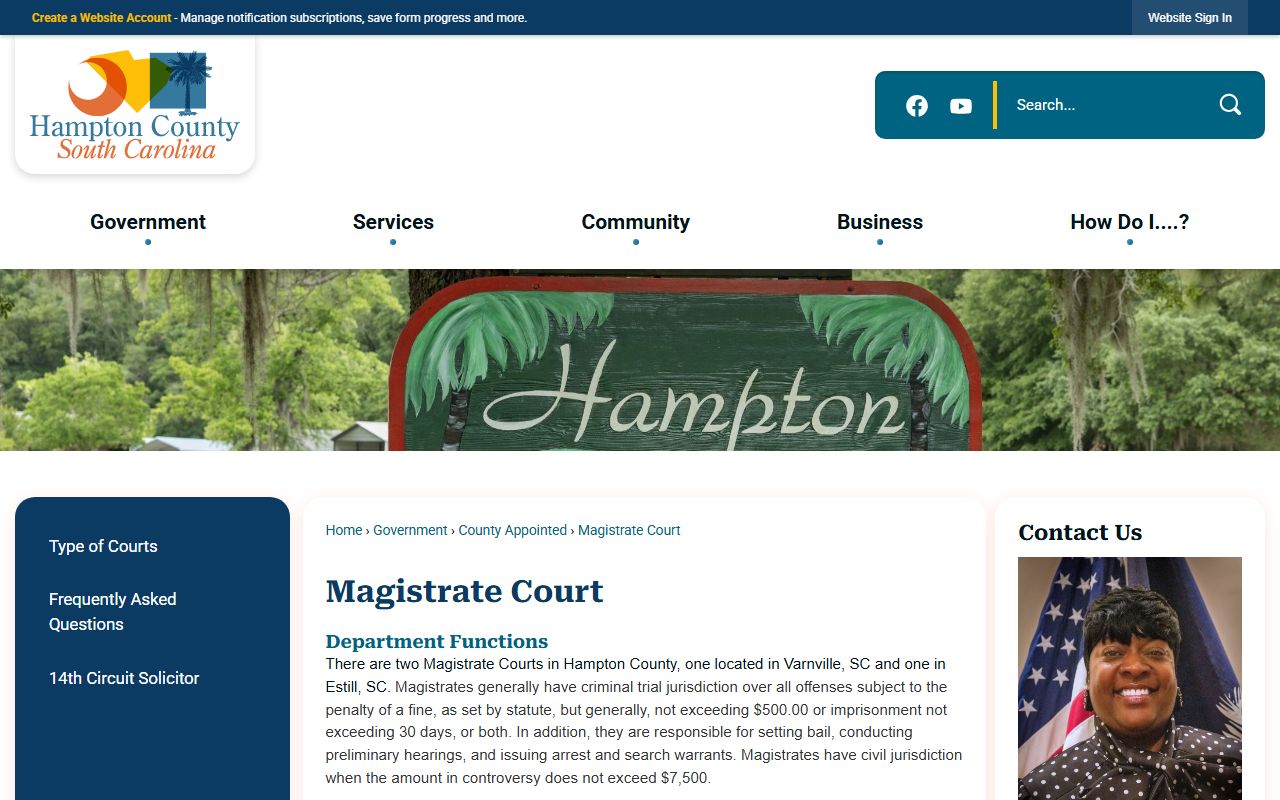 Hampton County court dockets Magistrate Court page