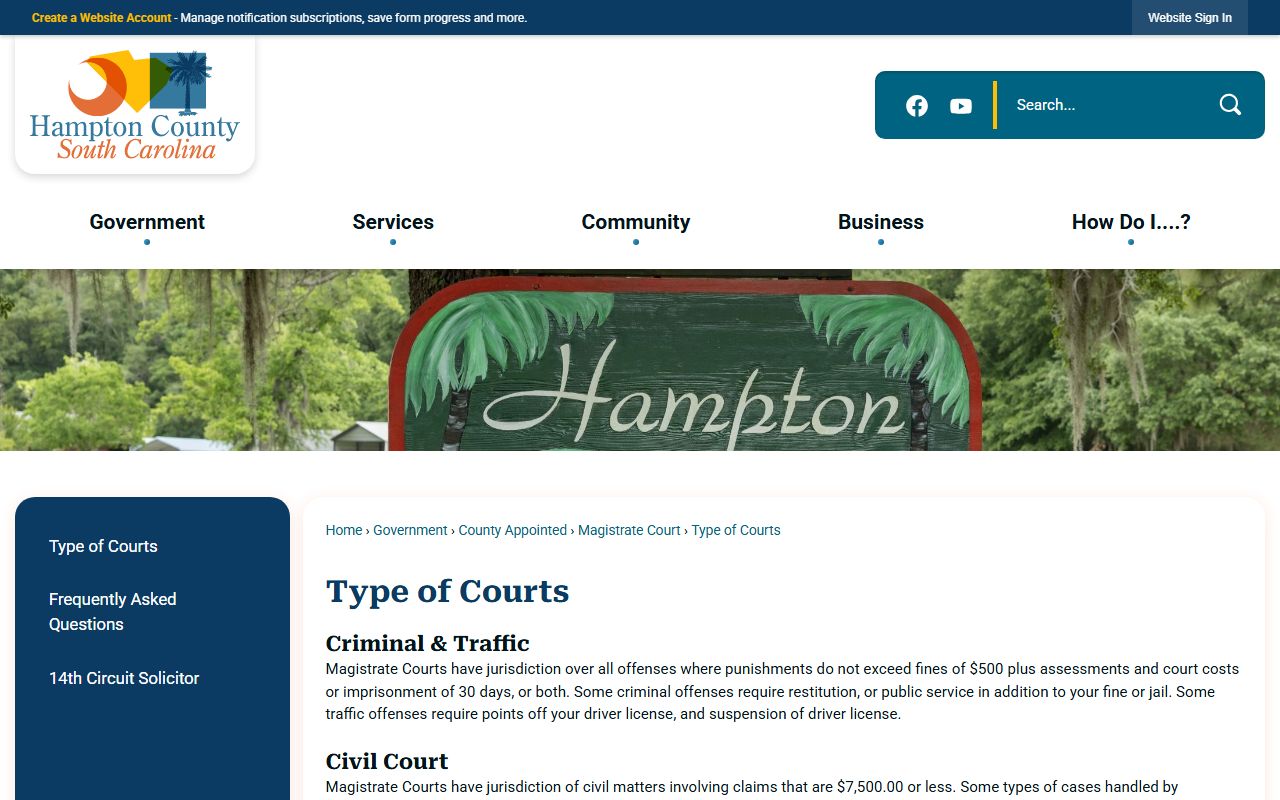 Hampton County court dockets types of magistrate court cases