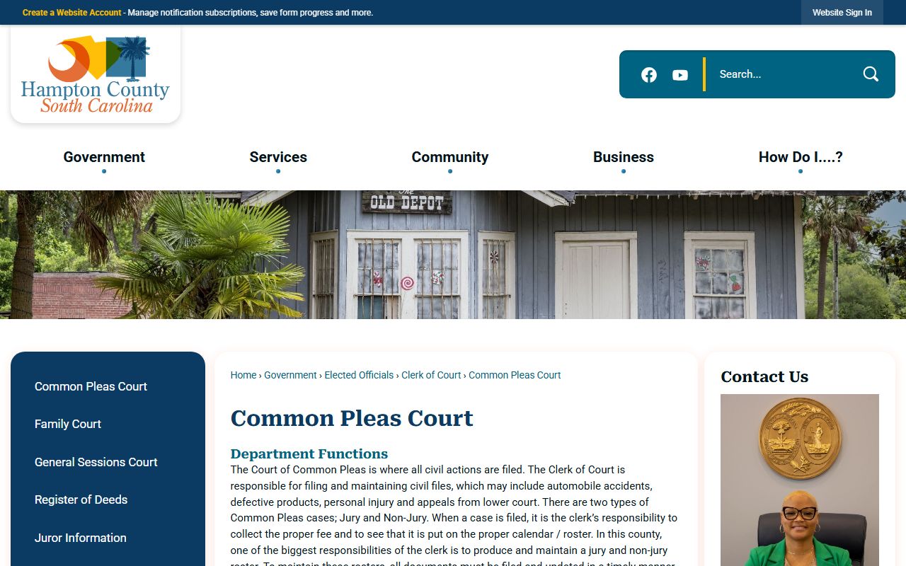 Hampton County court records Common Pleas Court page