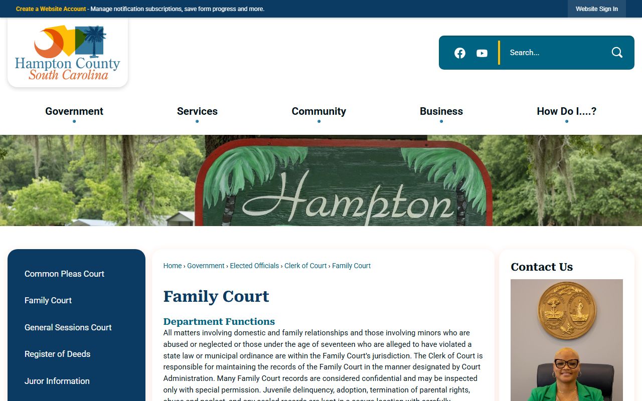 Hampton County court records Family Court page