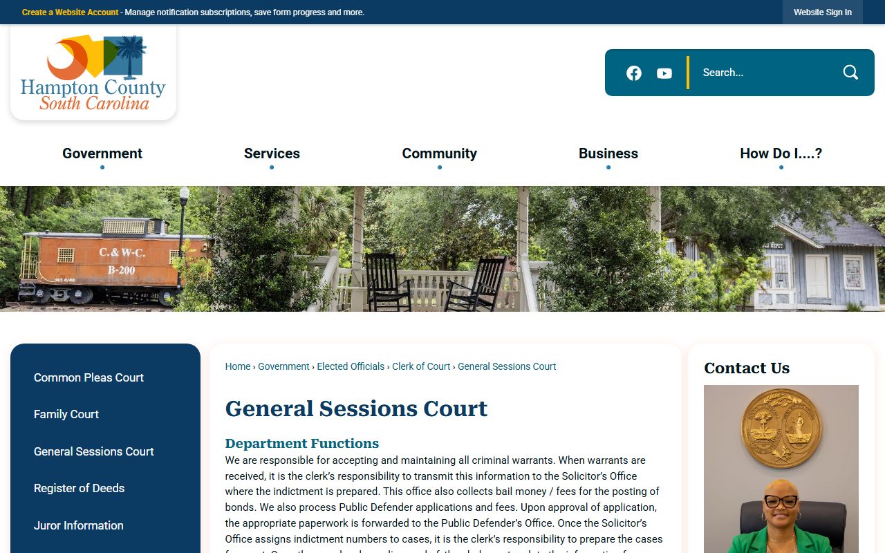 Hampton County court records General Sessions Court page