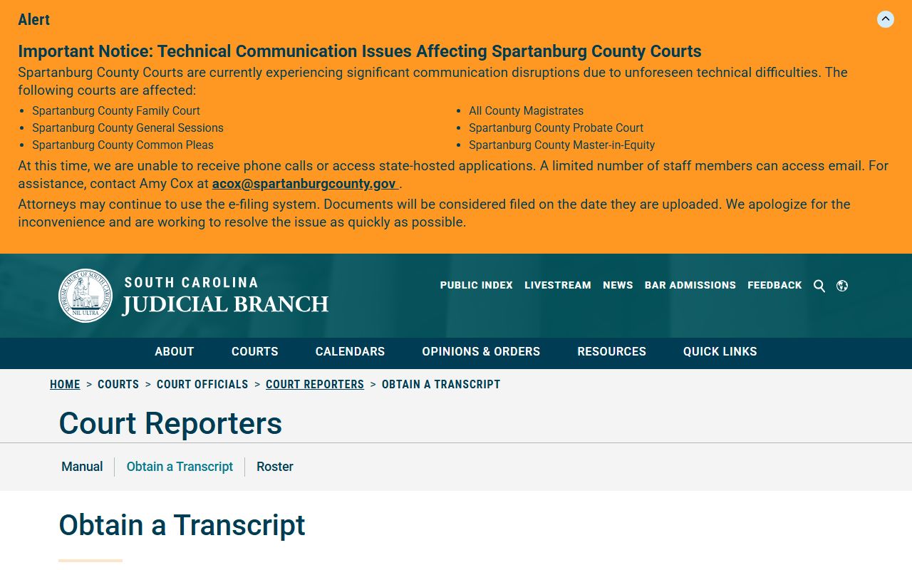 Hampton County court records transcript request process