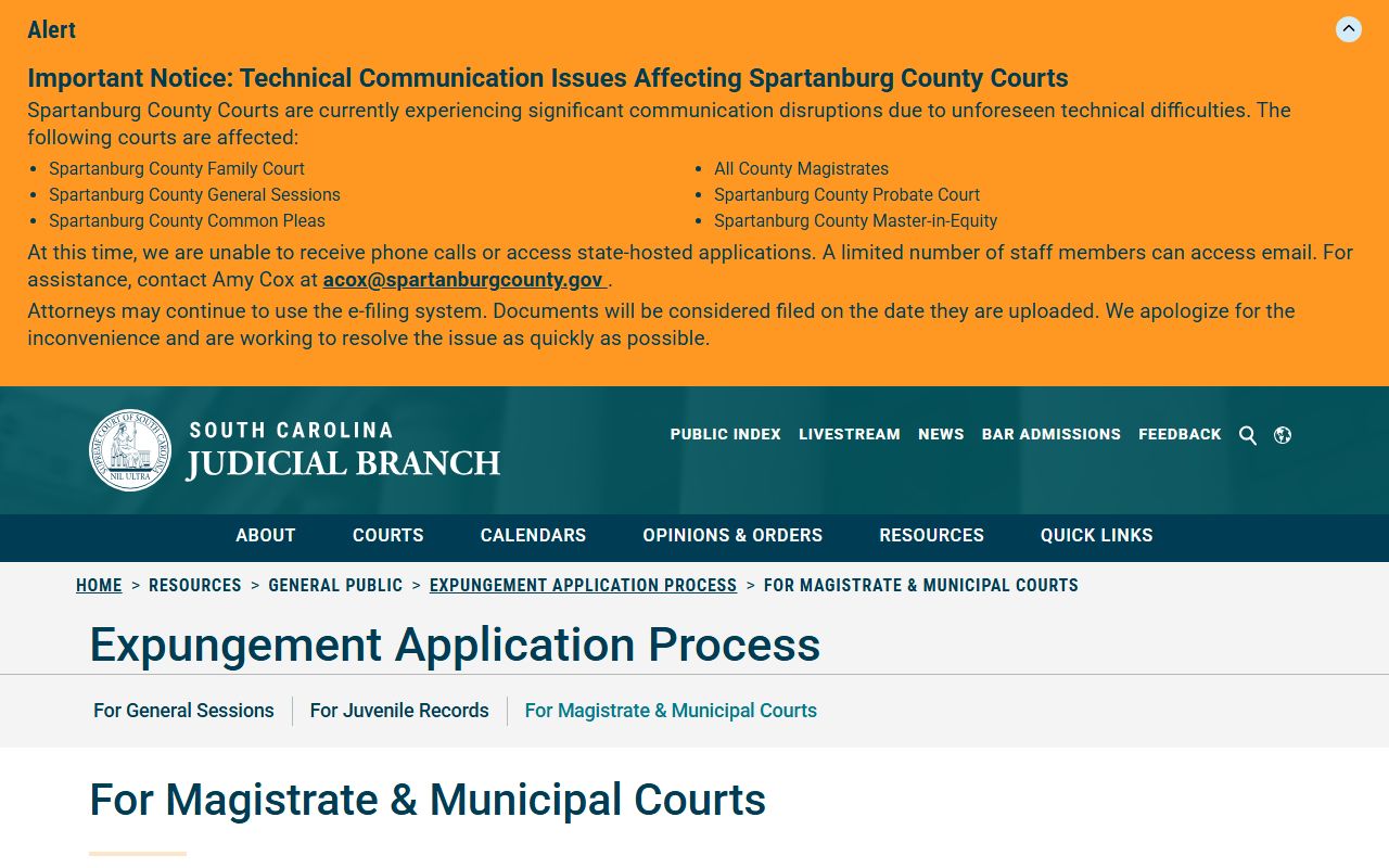 Hampton County criminal court records magistrate municipal expungement