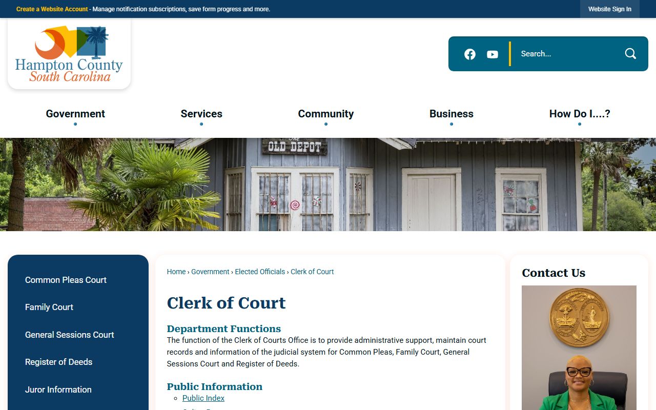 Hampton County court records Clerk of Court page