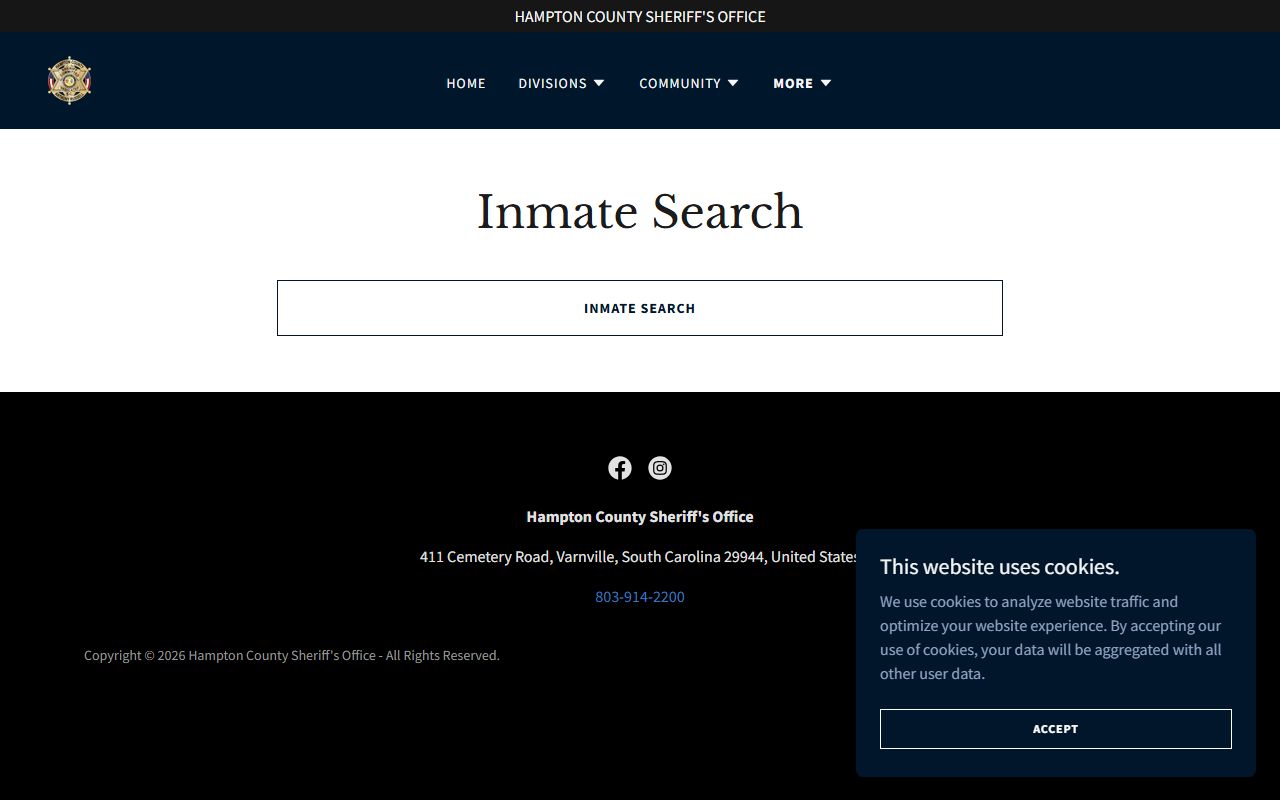 Hampton County inmate records sheriff inmate search page